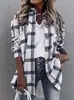 Bestseller Transfronterizo 2026 Estilo Europeo y Americano Camisa de Cuadros Blanco y Negro para Mujer, Corte Holgado, Longitud Media, Blusa Versátil Casual