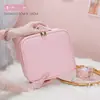 Bolsa de Maquiagem de Couro PU Rosa Grande Capacidade Bolsa de Armazenamento de Maquiagem Bordada Portátil com Divisória Bolsa de Maquiagem