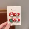 Nova Presilha de Cabelo de Resina de Natal para Crianças Coreanas Meninas Papai Noel Árvore de Natal Presilha de Pato Par de Presilhas de Floco de Neve