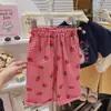 Traje de Pantalón a Cuadros de Manga Corta Bordado Casual de Dibujos Animados de Verano para Niños Niñas Estilo Occidental Camiseta de Manga Corta W