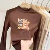 Blusa térmica infantil com forro de fleece, nova coleção outono/inverno 2026, estilo coreano, gola alta da moda, camiseta de manga comprida com forro de fleece