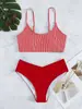 Bikini Nuevo Europeo y Americano de Cintura Alta Traje de Baño Conservador 2026 Triángulo Bikini Rayado al por Mayor Traje de Baño Ropa de Playa