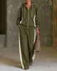 Colección de otoño e invierno 2026 para mujer, transfronteriza, europea y americana: Sudadera con capucha y cremallera de bloques de color y pantalones de pierna ancha, un conjunto informal y deportivo de dos piezas