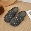 Zapatillas Mule de Moda con Lunares Estilo Coreano para Mujer, para Aumentar la Altura Interior, Uso en Exteriores, Otoño 2026, sin Cierre, Suela Gruesa, Punta Cerrada, Media Zapatilla