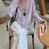 Blusa Camiseta Morada de Manga Larga con Protección Solar para Mujer Verano Tirantes Exterior Holgado Lino Superior Gasa Camisa para Aire Acondicionado