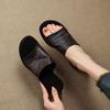 Piel de Oveja Súper Suave Ropa Exterior Silenciosa Zapatillas de Tacón Grueso Estilo Nuevo Sencillas Versátiles Tacón Medio Punta Redonda Punta Abierta Zapatillas para Mujer
