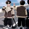 Amazon Comercio Exterior Transfronterizo Europa y América Hombres Mujeres Niños Otoño Invierno Nueva Chaqueta Patchwork de Cuero Sintético Abrigo con Piel Integrada