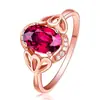 Anillo Corona de Rubí Estilo Coreano Anillo Brillante Color Fuego Chapado en Oro Rosa Pétalo Abierto Anillo de Diamante Rojo con Forma de Huevo