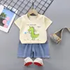 Conjunto infantil de manga curta algodão meninas novo verão meninos camiseta shorts bebê coreano meia manga roupas infantis atacado