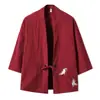 Casaco Estilo Chinês com Manga Sete Oitavos Roupa Tang Masculina Hanfu Estilo Japonês Estilo Japonês Cardigã Roupão Dao Quimono Linho Kuan Song Verão