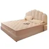 Estilo Crema Concha Cuero Genuino Luz de Cama Lujo Moderno Minimalista Cama Doble de 1.8m Dormitorio Principal Gama Alta Grande Suave Tapizado Cama de Boda
