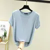 Camiseta Básica de Verão Nova, Manga Curta, Gola Redonda, Cor Lisa, Pulôver, Top Feminino, Camisa Base Fresca Trbottomy
