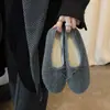 10.1~ Zapatos de Lana de 3 cm de Altura Creciente Zapatos Individuales Punta Redonda Moño Boca Baja Suela Plana Zapatos de Abuela Zapatos Cálidos de Piel con Felpa