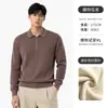 Nuevo suéter polo de punto gofrado para hombre 2026, con media cremallera, cuello y manga larga, top de punto casual para otoño e invierno