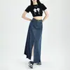 Saia Jeans Dividida Elegante para Primavera e Outono para Mulheres 2026 Nova Tamanho Grande Cintura Alta Emagrecedora Linha A Longa