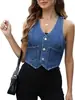 Colete Jeans Feminino Apertado Estilo Europeu e Americano Transfronteiriço Amazon Comércio Exterior Unilateral Gola V Curto Novo