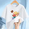 2425 # Camiseta de Manga Curta para Meninas Verão Algodão Puro 2025 Nova Desenho Animado Manga Meia Mangas Tops Tamanho Médio e Grande Camiseta de Verão para Crianças