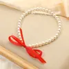 Joyería Europea y Americana Cinta de Lazo Collar Corto Personalidad Costura Perla de Imitación con Cuentas Cadena para Clavícula Collar para Niñas Novia