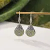 Yilu Plata de Ley S925 Jade Natural Hetian Jade de Agua Clara Vintage Zakiram Estilo Chino Nuevo Pendientes de Gancho para Oreja Carácter de la Fortuna