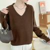Tiro real Corea del Sur Dongdaemun otoño e invierno nuevo suéter de punto liso suelto con cuello en V jersey suéter base para mujer