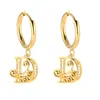 Pendientes de Acero Inoxidable Chapado en Oro 18K con 26 Letras, Pendientes de Zirconia con Forma de Ola de Lujo, Pendientes Elegantes