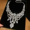 Colar de Renda com Franjas e Pedras Europeias e Americanas em Forma de Gota D'água Corrente de Clavícula de Alto Padrão de Luxo Trabalho Pesado Exquisito Colar de Noiva