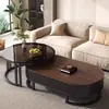 Mesa de centro de madera maciza para sala de estar, uso doméstico, mesa de té ovalada extensible con mesa auxiliar, adecuada para apartamentos pequeños, casas de alquiler, balcones, mesa de té moderna