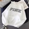Sudadera con capucha para mujer de otoño e invierno transfronteriza 2023, rosa con letras, forro polar, sudadera para mujer, cálida, versátil, corta, forro polar cálido