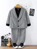 Roupa Infantil Yaya Estilo Europeu e Americano Outono e Inverno Jaqueta de Manga Longa Xadrez com Calça de Punho Terno para Meninos Estoque Pronto para Exportação