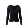 Moda Vintage Tejido de Punto Ajustado para Mujer Principios de Otoño Cuello Cuadrado Hebilla Abertura en la Base Top S21007