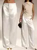 E-commerce Transfronteiriço Roupas Femininas Toque de Luxo Cetim Cor Sólida Calça Wide Leg Caimento Emagrecedor Temperamento para o Trabalho Calça Longa