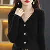 Moda Feminina Nova Primavera 2026 Simples Gola V Versátil Cor Sólida Botão Único Cardigan Jaqueta Tricotado 100% Lã