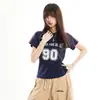 Jersey deportivo retro, tendencia de verano, nueva camiseta de manga corta raglán con cuello redondo para mujer, top ajustado de verano para chica popular