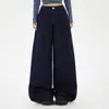 Jeans Anchos Retro Naranja Infantil # Azul Oscuro para Mujer, Sueltos, Adelgazantes, Cubren la Piel, Caída Suelta, Pantalones Rectos Versátiles, Modernos