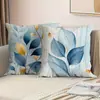 Funda de Almohada Estampada Diaria Azul Dorado Ramas y Hojas Patrón de Línea Transfronteriza Temu para Oficina, Dormitorio, Sofá
