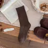 Meias de cor básica femininas outono inicial novas meias de cano médio padrão de listras franzidas meias longas simples versáteis meias largas femininas meias de algodão femininas