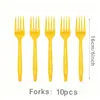 En Stock Color Sólido Tema Amarillo Decoraciones para Fiesta de Cumpleaños Vajilla Desechable Platos de Papel, Cuchillos, Tenedores, Cucharas, Manteles y Suministros