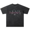 Camiseta de Algodón Puro Lavada con Estampado de Serpiente Oscura, Holgada, Casual, para Hombre, Verano, Tendencia Callejera Europea y Americana, INS, Top Viejo de Manga Corta