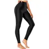 Leggings Super Elásticos Brilhantes de Cintura Alta Controle da Barriga Calças Elásticas Apertadas Brilhantes