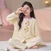 Pijama infantil de algodão nuvem com mangas compridas, estilo outono e primavera, estilo princesa para meninas, roupa de casa fofa de desenho animado para meninas mais velhas