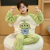 Pijama de niño invierno traje de forro polar de coral con forro de polar engrosado cuello redondo para niños ropa de casa de franela se puede usar afuera