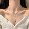 Collar Coreano Estilo Fresco y Delicado Gota de Agua Perla Artificial Pájaro Volador Escarchado Diseño en Y de Gama Alta Collar Versátil Único