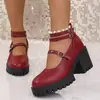 Nuevos Mocasines Antideslizantes de Gran Tamaño para Mujer con Hebilla de Una Línea y Tacón Alto para Comercio Exterior Transfronterizo 2025
