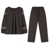 Pijama con Almohadillas para el Pecho para Mujer, Primavera y Otoño Algodón Puro Manga Larga Otoño Algodón Puro Delgado Madres de Mediana Edad Ropa de Casa de Gama Alta