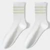 Calcetines de media caña para mujer con borde enrollado y tres rayas, Calcetines de media caña de estilo universitario con personalidad deportiva, Calcetines antibacterianos para mujer 10A