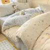 Conjunto de cama de quatro peças em fio com toque de nuvem, categoria A, algodão puro, novo estilo de lençol e capa de edredom, conjunto de três peças para dormitório estudantil 4