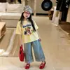 Camiseta Manga Curta Feminina 2026 Novo Estilo Verão Desenho Animado Coreano Mickey Estilo Casual Top para Crianças Pequenas e Médias