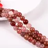 Sheyao Joias Cristal de Morango Natural Contas Redondas Contas Soltas Acessórios para Joias Pulseira Colar DIY Produtos Semi-Acabados Atacado