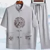 Traje Tang de Verano para Hombres de Mediana Edad y Mayores, Traje de Camisa Delgada de Seda de Hielo de Manga Corta, Cuello Alto Elegante, Traje Holgado tipo Papá para Hombres, Elegante