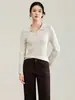 2613705-16-camisa base de otoño para mujer, de punto fino de 16 agujas, textura de lino ultrafino, corte ajustado, con cuello polo